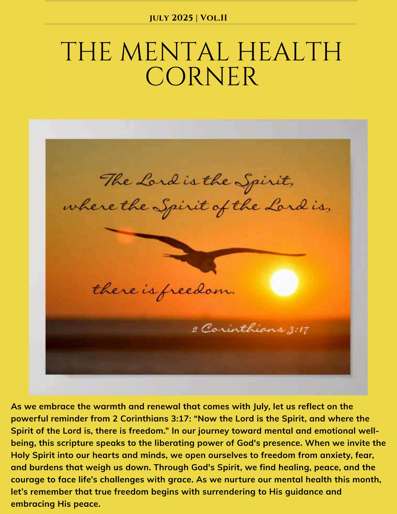 July 2025 Newsletter Cover - The Mental Health Corner Vol.II